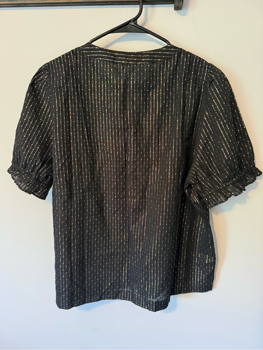 J. Crew Black Blouse with Gold Metallic Dots - Picture 3 of 9